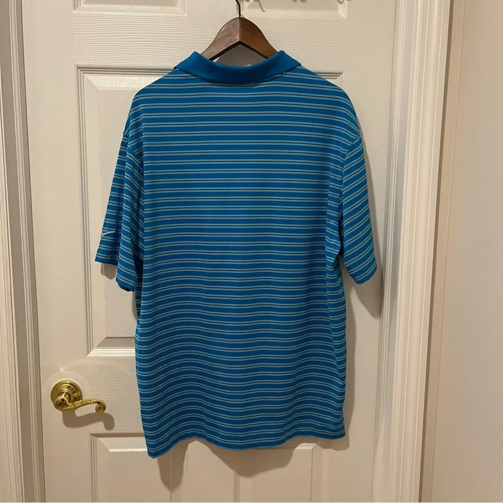 Nike Golf Dri-Fit Golf/Polo Shirt Teal Blue Striped Size L Comfortable Easy Care - Picture 6 of 6